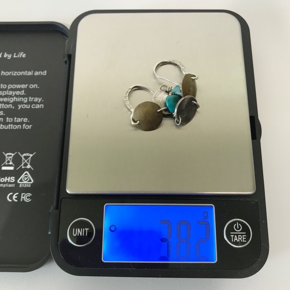 Signed Silpada Sterling Silver Brass Drop Disk Brutalist Turquoise Earrings 925 - Picture 3 of 14